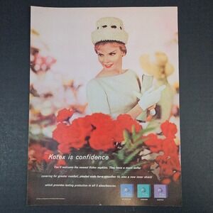 1961 Kotex Is Confidence Kimberly-Clark Tampon Vintage Print Ad Lady Wearing Hat